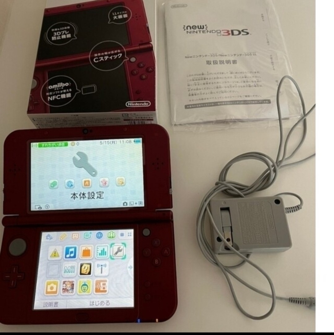 3DS 本体 美品 充電機あり 中古美品New3DS LL 本体 メタリックレッド 充電機付 上画面IPS