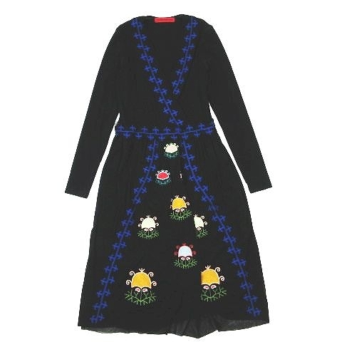 美品 ヴィヴィアンタム VIVIENNE TAM 刺繍 パワーネット カシュクール ワンピース 長袖 サイズ0 ブラック 黒 レディース ▲B6