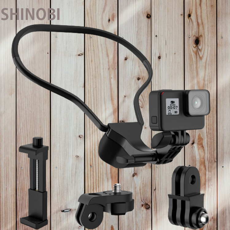 首掛け Gopro アクションカメラホルダー/スマホホルダー ネックレス式マウント 手ぶら撮影 ブラック