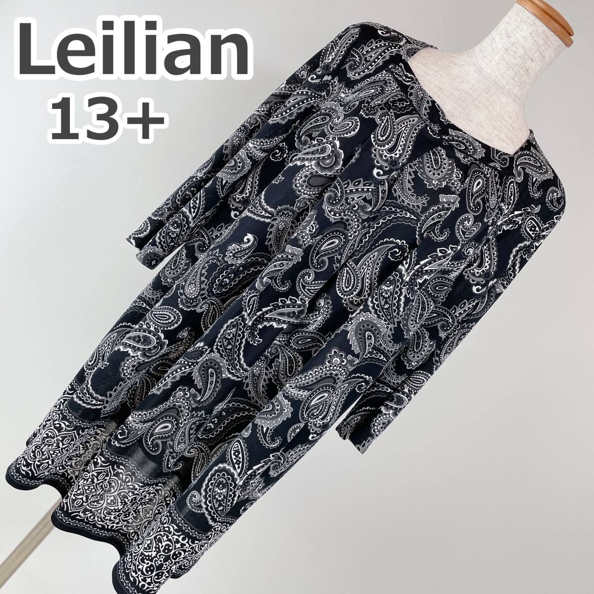 レリアン 13+ 黒 ペイズリー柄 チュニック 半袖 夏物 Leilian 大きい