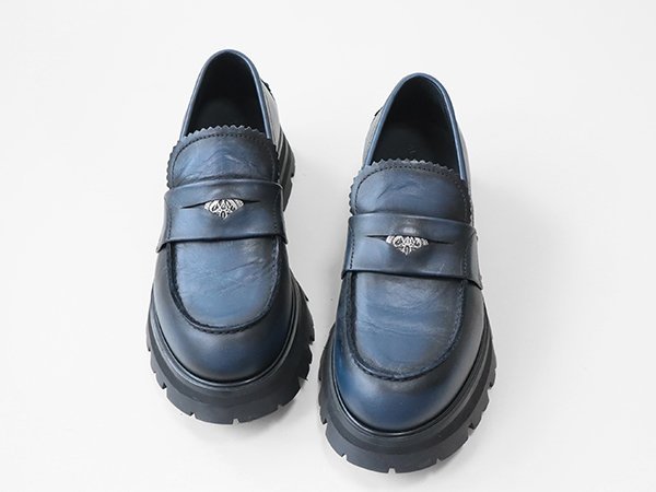 美品 ☆ ALEXANDER McQUEEN ◇カーフスキン 厚底 ローファー ブルー 39 