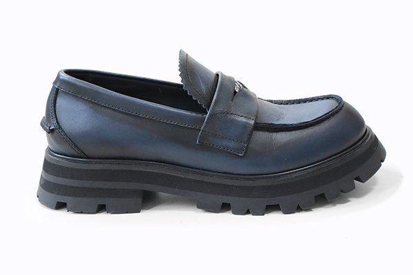 美品 ☆ ALEXANDER McQUEEN ◇カーフスキン 厚底 ローファー ブルー 39 
