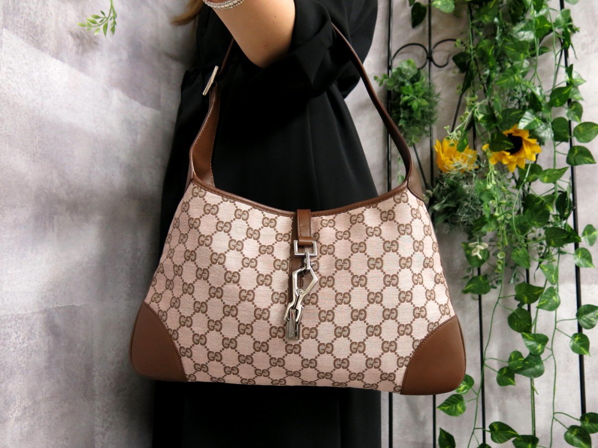 ●超美品●新品同様●GUCCI グッチ●カンデンスキー●GG キャンバス カーフ レザー 本革●ショルダー バッグ●こげ茶 薄ピンク●Js37954