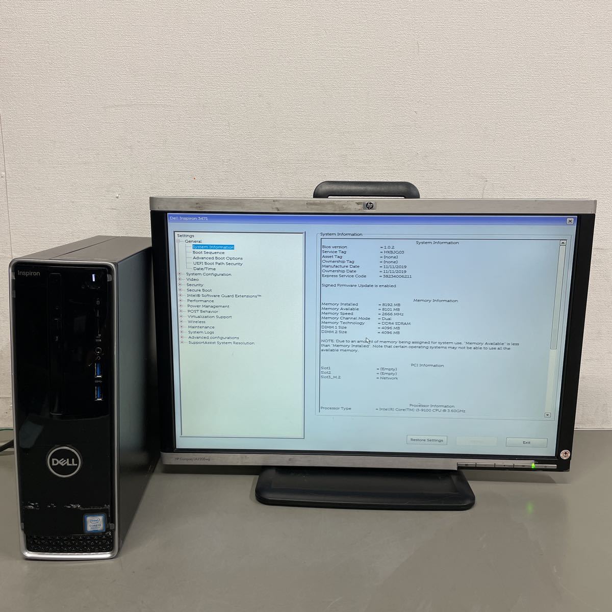 ヨ59 DELL Inspiron 3471 D13S Core i3 9100 メモリ8GB (パソコン単体