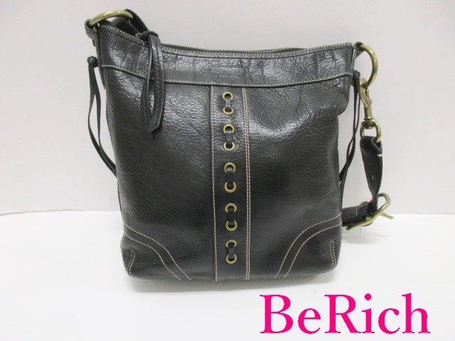 コーチ COACH 2way ショルダーバッグ 10399 ミディアム ダッフル 黒 ブラック レースアップ レザー ロゴ 肩掛け 【中古】bk6741