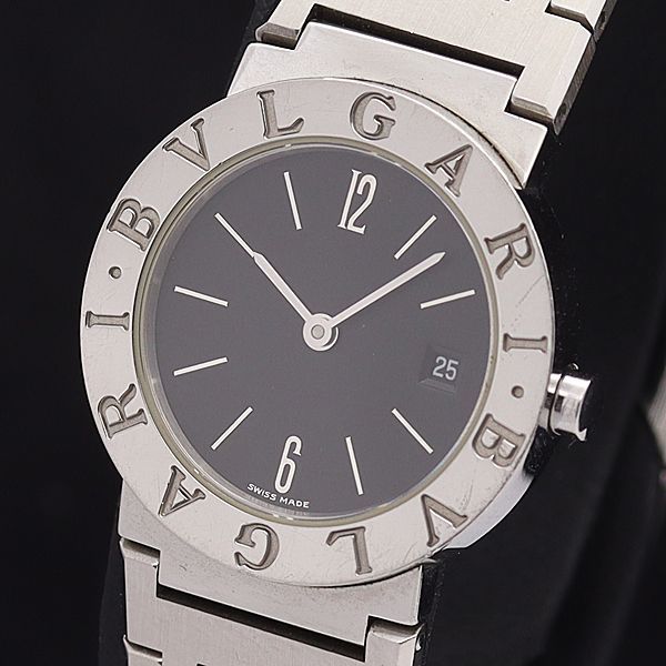 H⁄K 電池交換済 1円 BVLGARI BB 23 SS デイト 腕時計 ブラック 文字