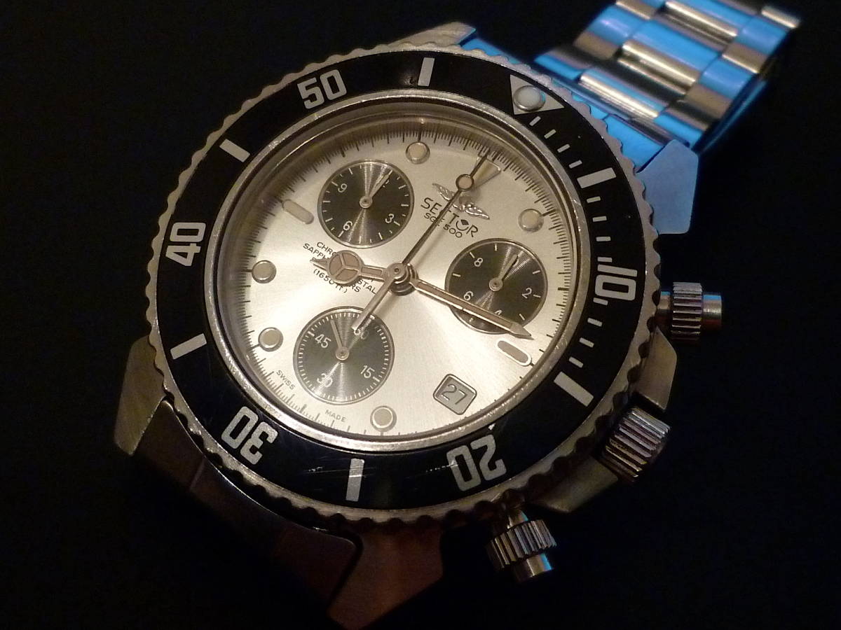セクター　SGE500 美品 SECTOR SGE 500 セクター クロノグラフ 腕時計 フル装備 500m防水