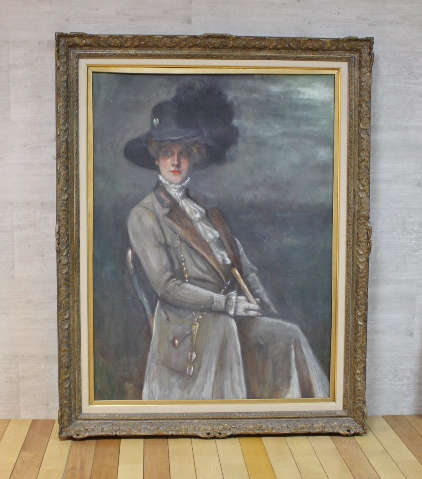 《らくらく家財宅急便D》絵画　油絵　人物画　帽子の女性 　p-v59　絨毯/アンティーク