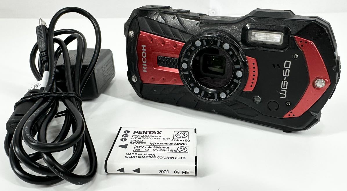 RICOH リコー WG-60 コンパクトデジタルカメラ 防水 赤 レッド 充電器 