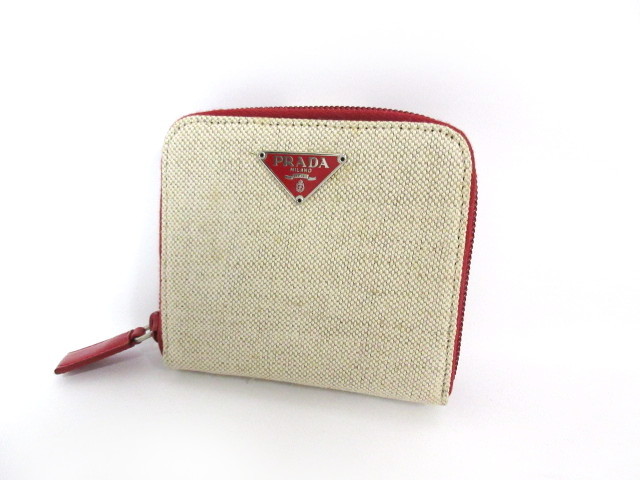 未使用保管品 PRADA プラダ M522 ラウンドファスナー 二つ折り 財布 ウォレット 赤系 