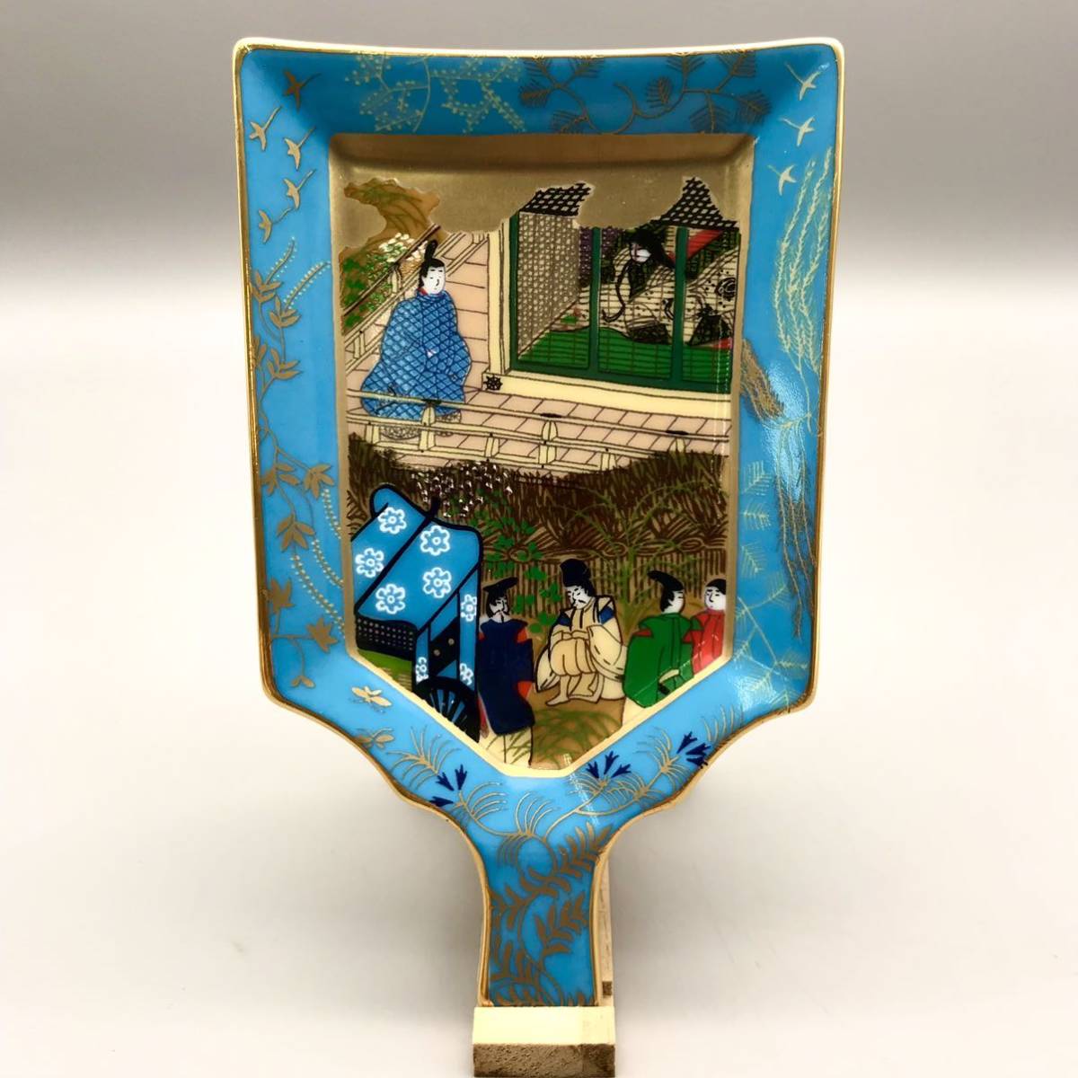 伝統工芸 紫苑 源氏物語絵巻 羽子板 小皿 五枚 共箱 絵皿 純金使用 作家物 源氏物語 絵巻 飾り皿 5点 セット 美術工房 紫苑 羽子板 小皿