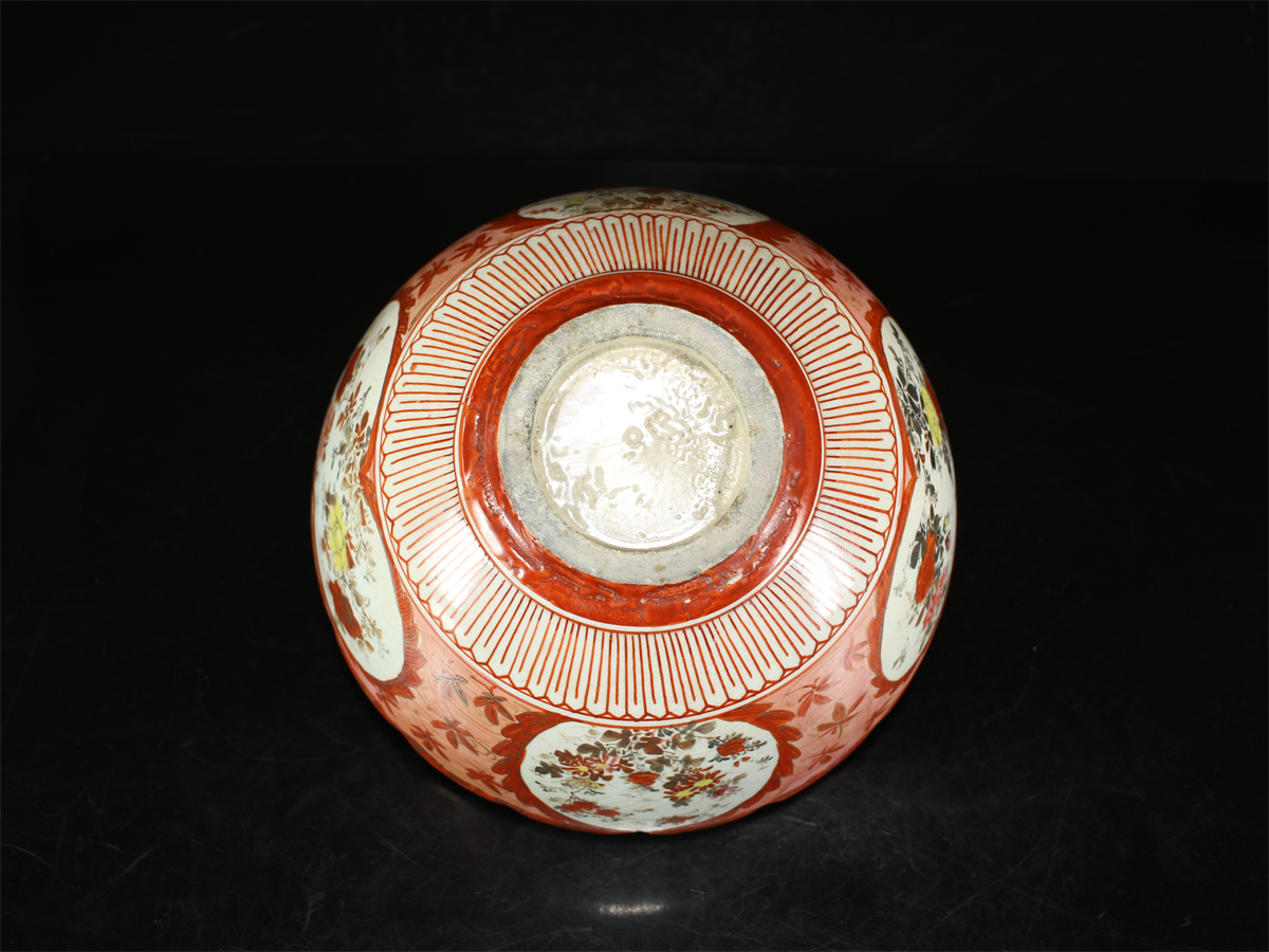 CA852 明治時代 【九谷焼】 赤九谷 蓋物 お菓子器／美品 s！ h 