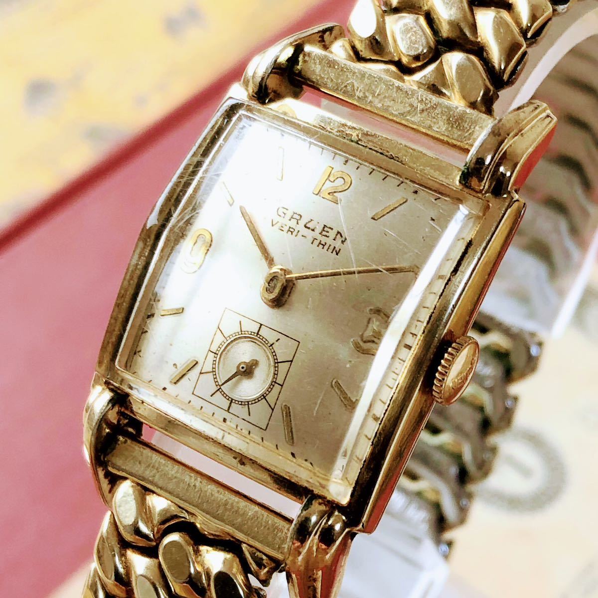 #2623【渋くてお洒落】メンズ 腕時計 グリュエン 動作品 17石 アンティーク ヴィンテージ 機械式 手巻 GRUEN 金張り VERI-THIN ゴールドF
