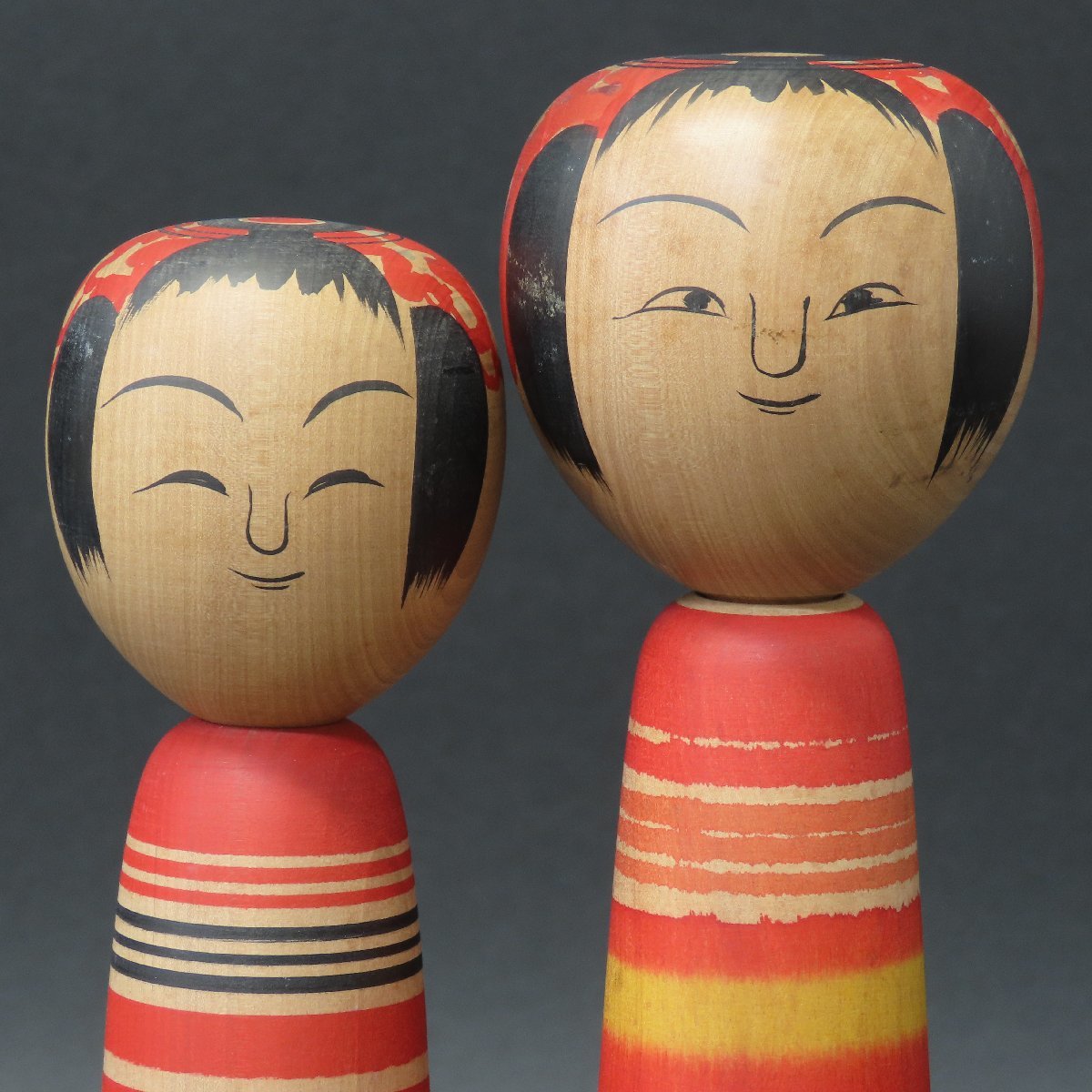 【伝統こけし0068】野地忠男 福島県 土湯系 高さ:右)28.5㎝ 左)26.5㎝ 2本 / 郷土玩具