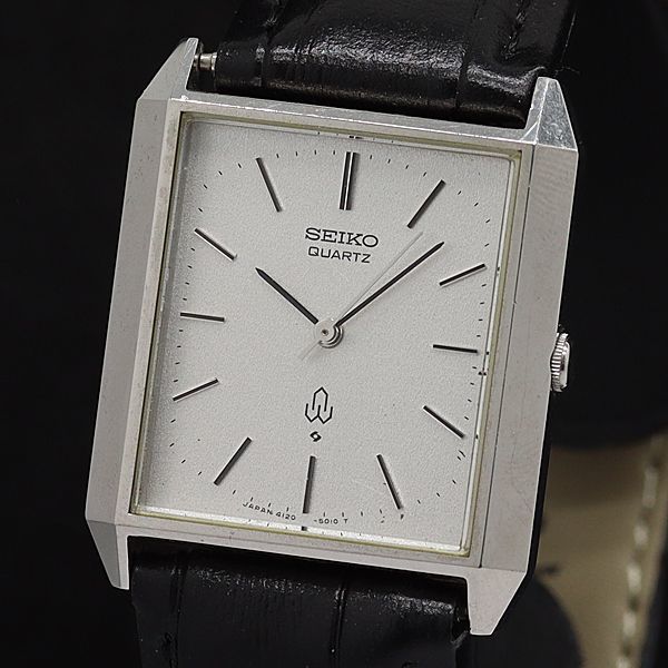 1円 稼働 良品 セイコー QZ 4120-5010 スクエア アンティーク シルバー