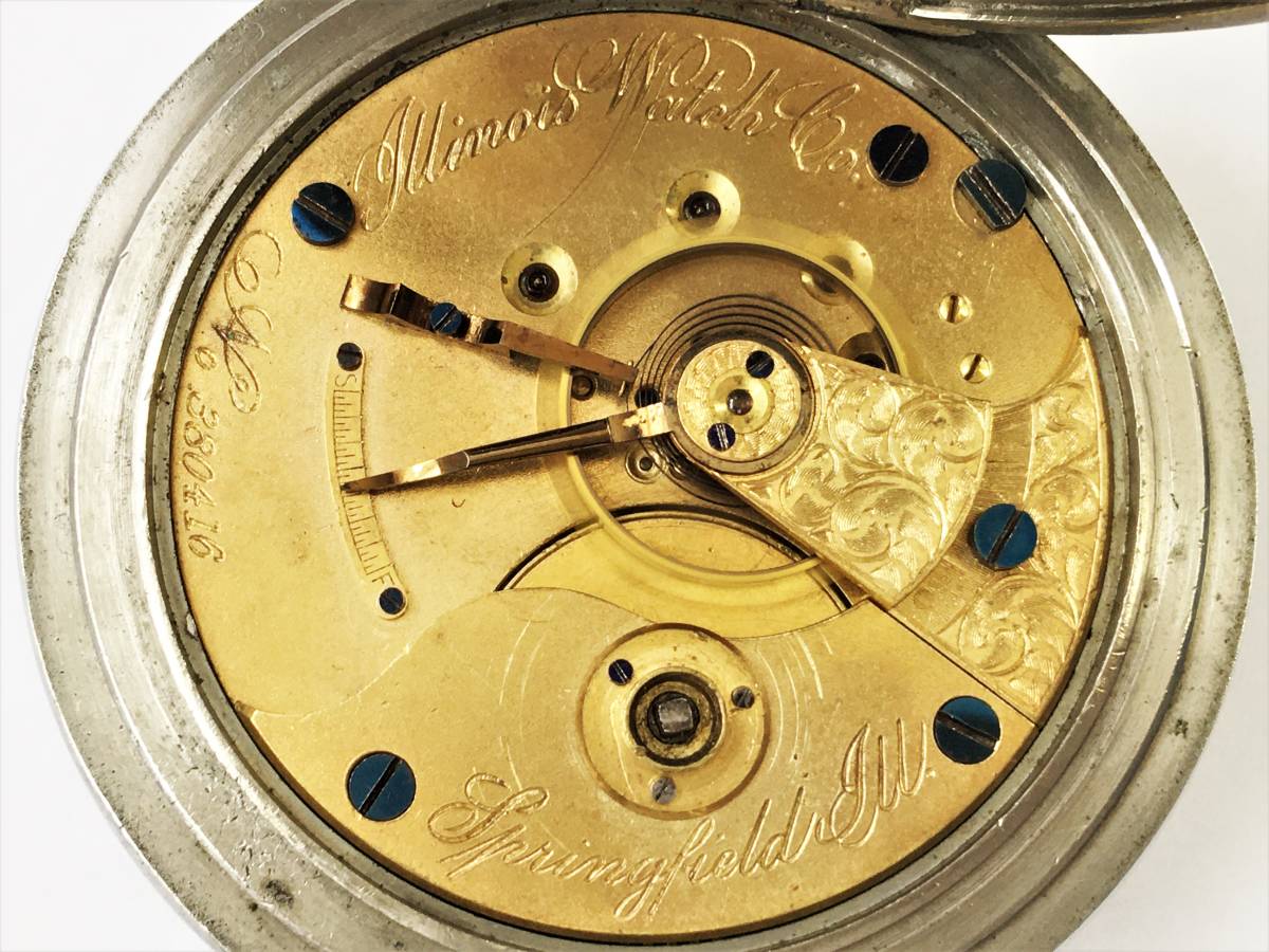 1882年製◇ILLINOIS 鍵巻き 大型18S 11石 Gr，2 イリノイ大型懐中