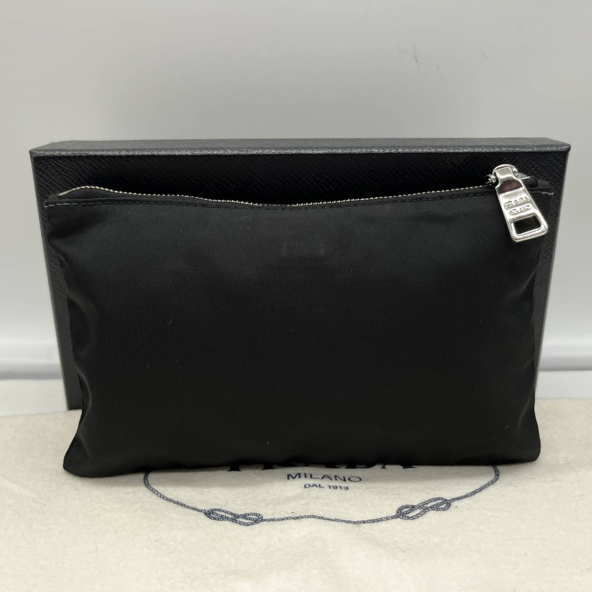 1円 PRADA プラダ トランプ柄 サフィアーノレザー ポーチ ナイロン 白 