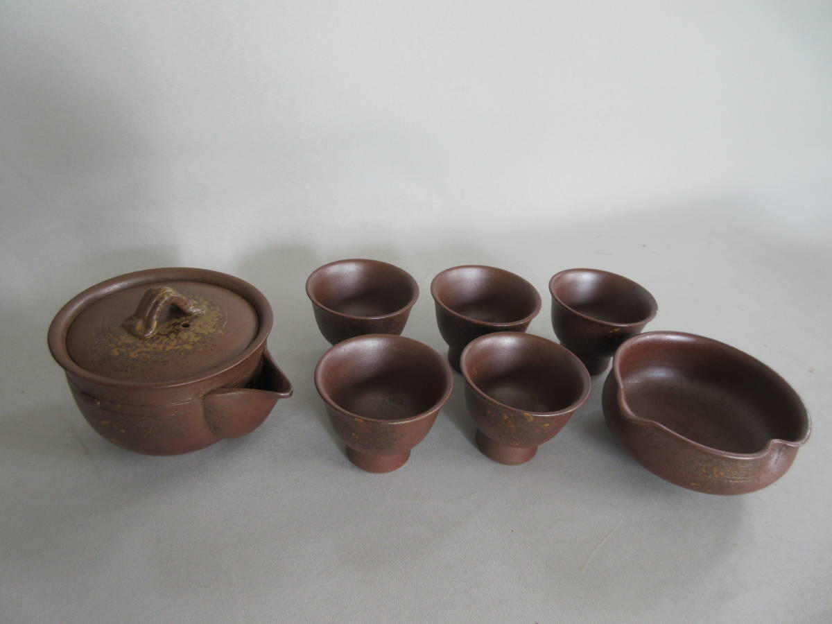備前焼 木村陶峰 茶器揃い 宝瓶1、湯冷まし1、煎茶茶碗5 備前焼 木村