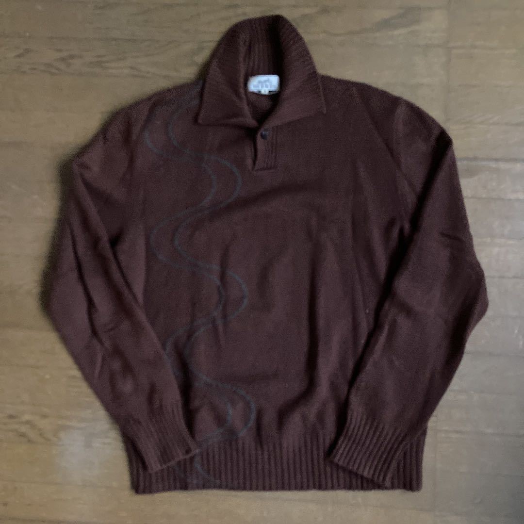 HERMES cachemiie Knit polo M イタリア製 茶色 エルメス ITALY ニット