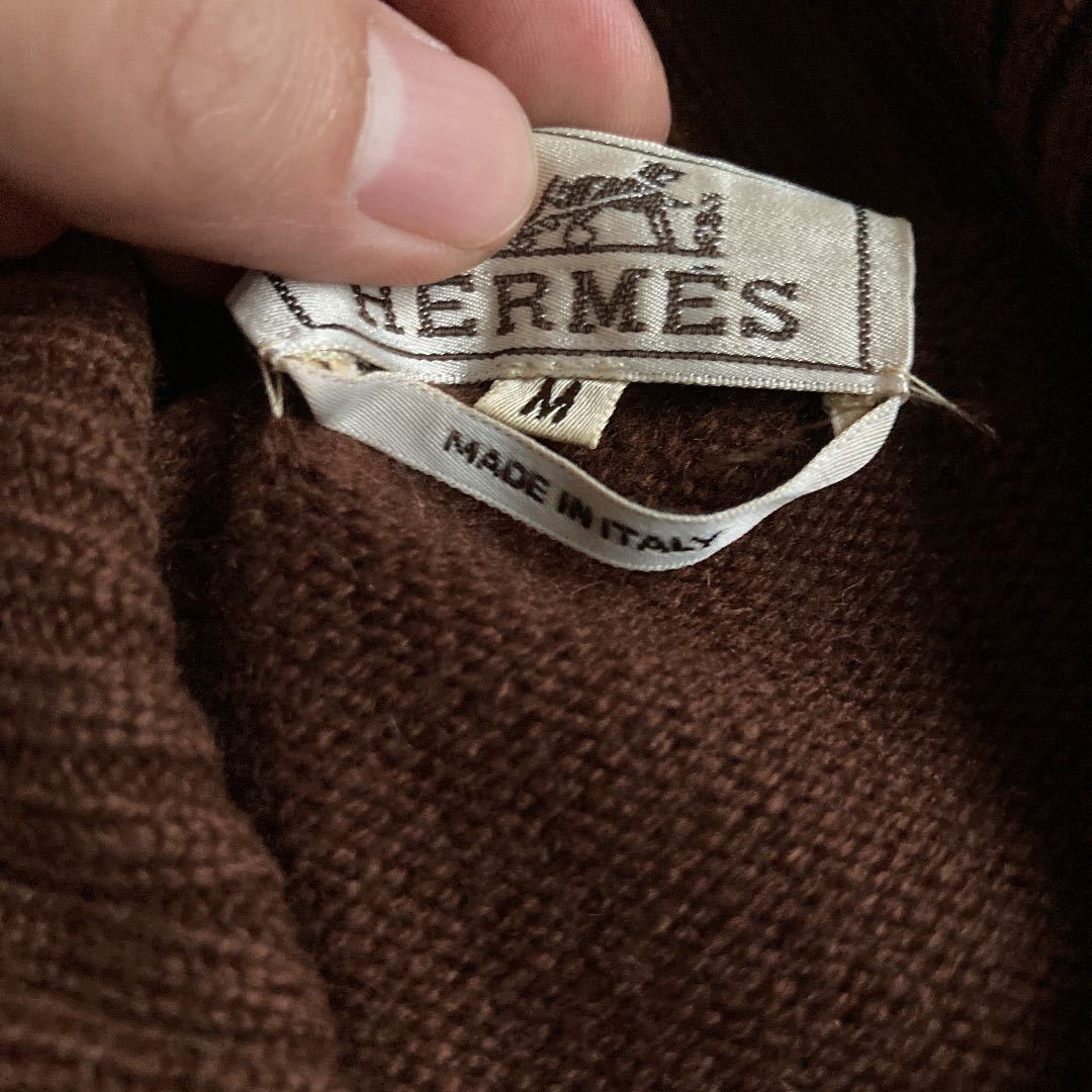 HERMES cachemiie Knit polo M イタリア製 茶色 エルメス ITALY ニット