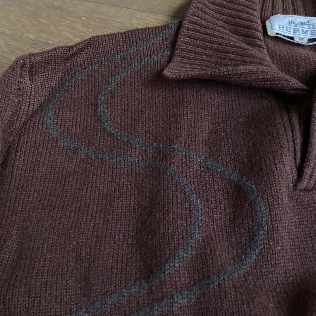 HERMES cachemiie Knit polo M イタリア製 茶色 エルメス ITALY ニット
