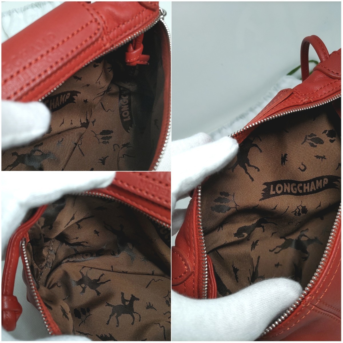 良好 ロンシャン LONGCHAMP 赤 レザー ポシェット ショルダーバッグ 