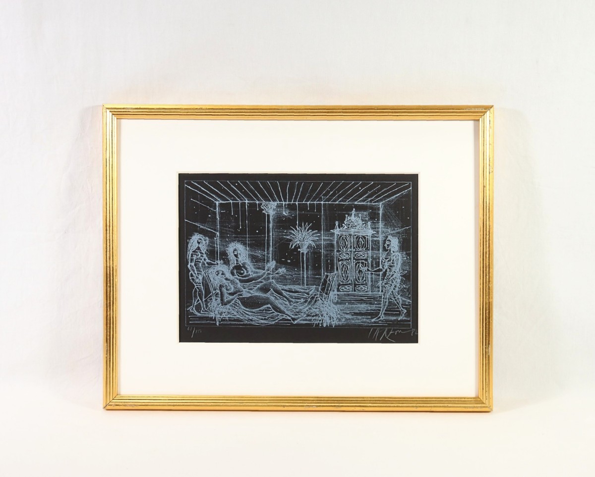 ジャンカルズー作　リトグラフ 真作 ジャン・カルズー 1982年リトグラフ「無言劇」画寸 50cm×36cm