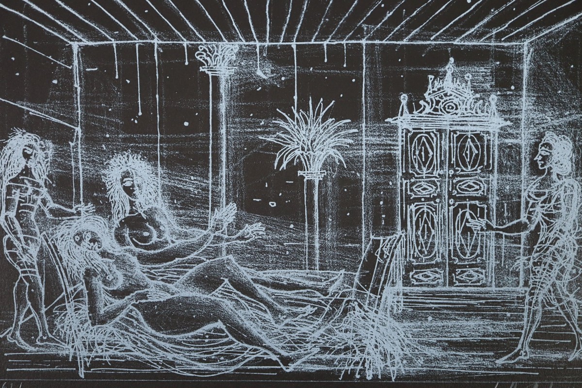 真作 ジャン・カルズー 1982年リトグラフ「無言劇」画寸 50cm×36cm
