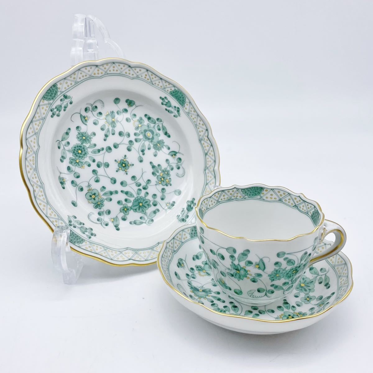 Meissen インドの華 マイセン カップ&ソーサー トリオ グリーン 1級品