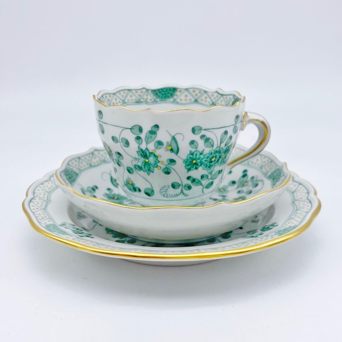 Meissen インドの華 マイセン カップ&ソーサー トリオ グリーン 1級品
