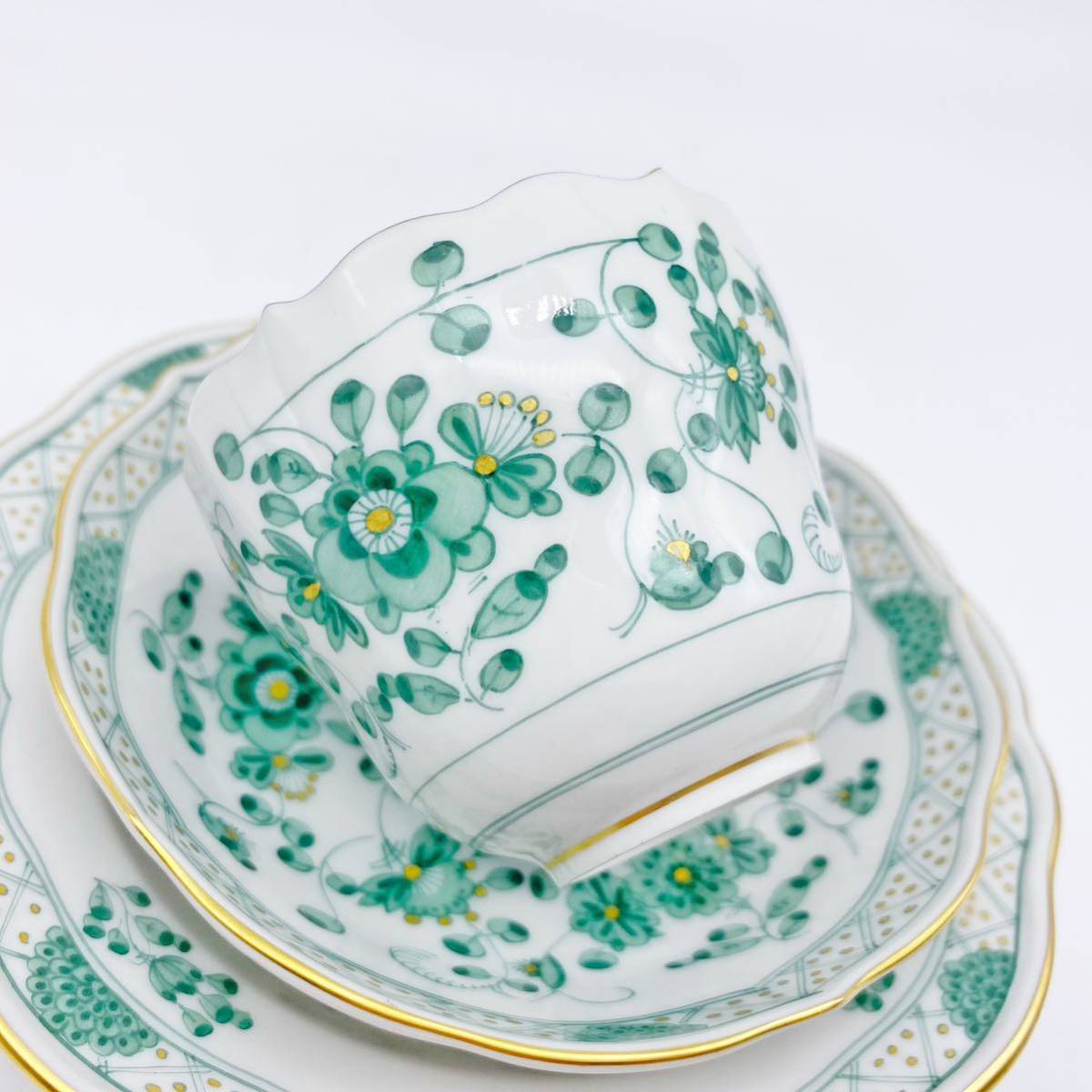 Meissen インドの華 マイセン カップ&ソーサー トリオ グリーン 1級品