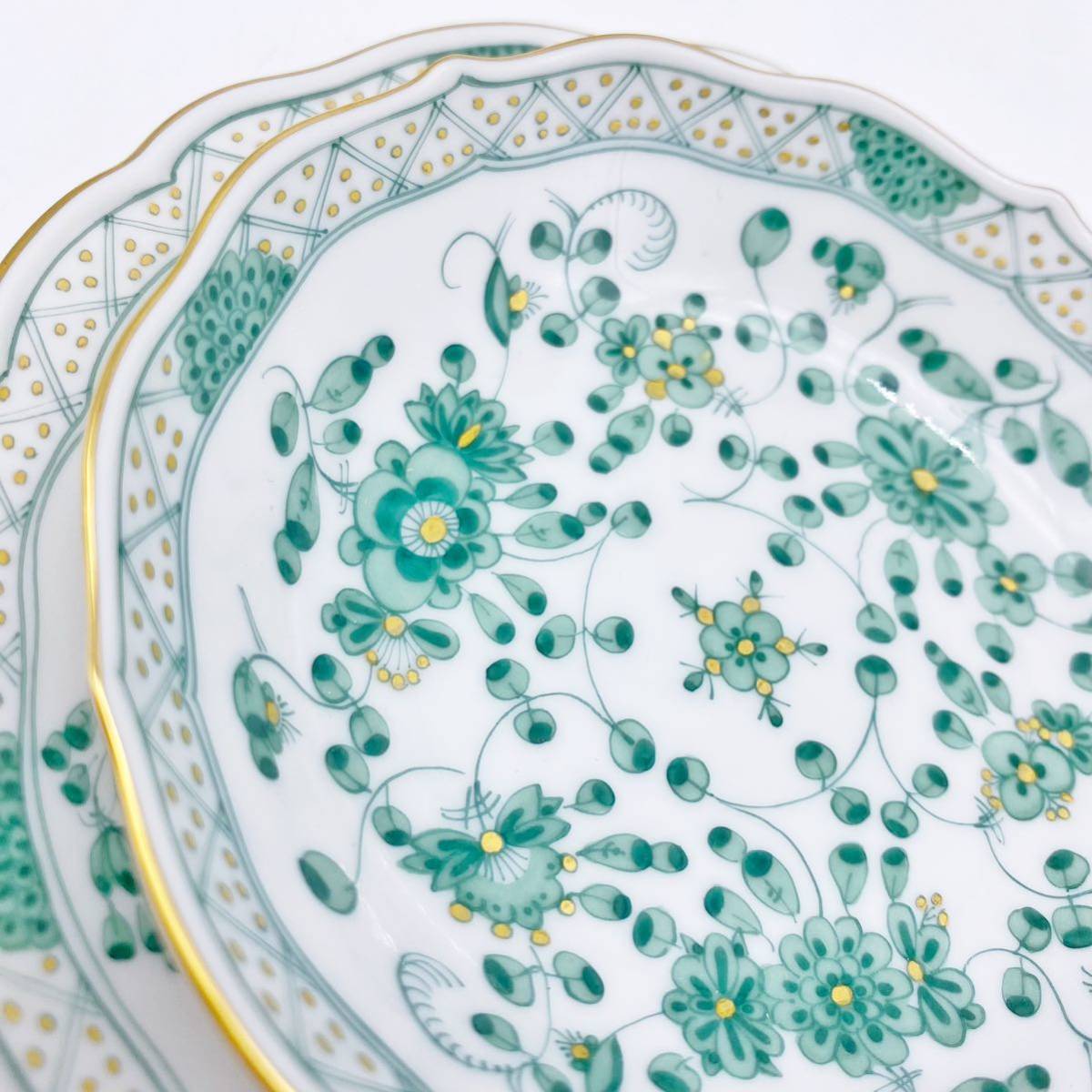 Meissen インドの華 マイセン カップ&ソーサー トリオ グリーン 1級品