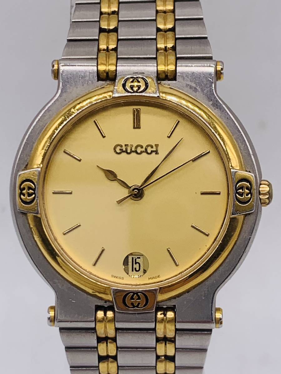 デイト GUCCI 9000M グッチ コンビカラー スイス製 稼働品グッチ9000M 