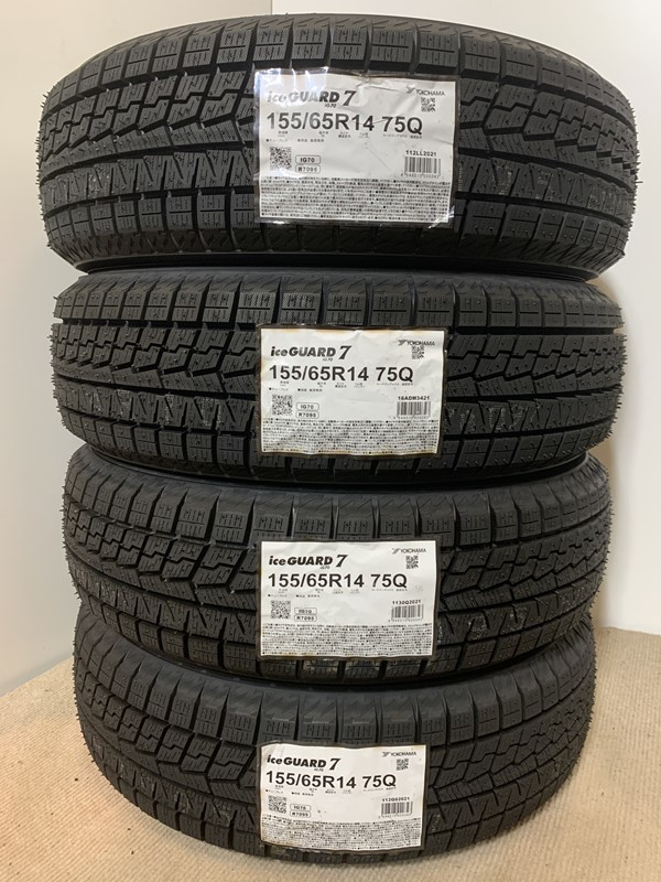 支払総額29800円～ 未使用4本セット 155/65R14 75Q(WYK006)YOKOHAMA iceGUARD 7 iG70　2021年　スタッドレス　軽自動車
