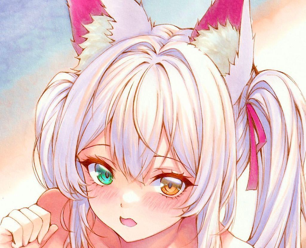 み*ん様 オリジナル 手描きイラスト コピック 猫 女の子 一点物 み*ん様 オリジナル 手描きイラスト コピック 猫 女の子 一点物 手描き