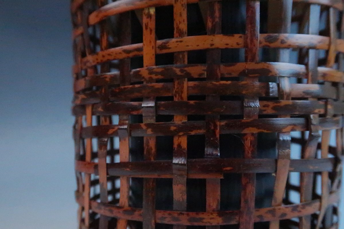 京竹細工 平安 竹美斎 石田正一 未使用美品 浸竹 編組 竹編 籠花入