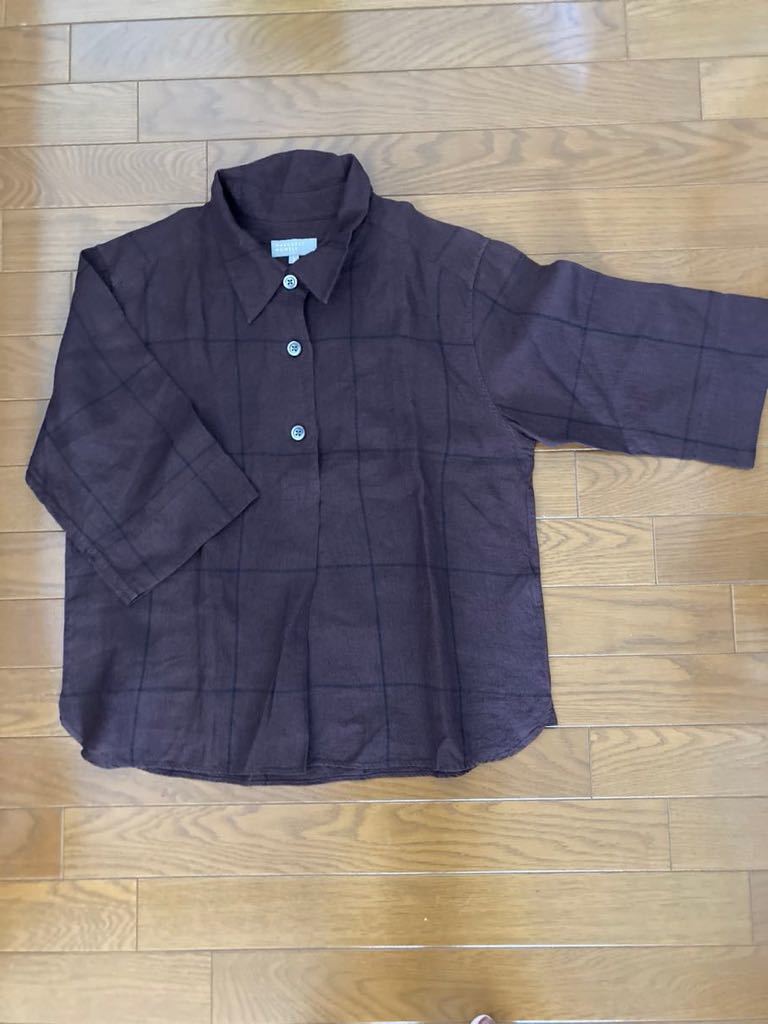 マーガレットハウエル☆ボルドー系☆リネン半袖シャツ☆サイズ2