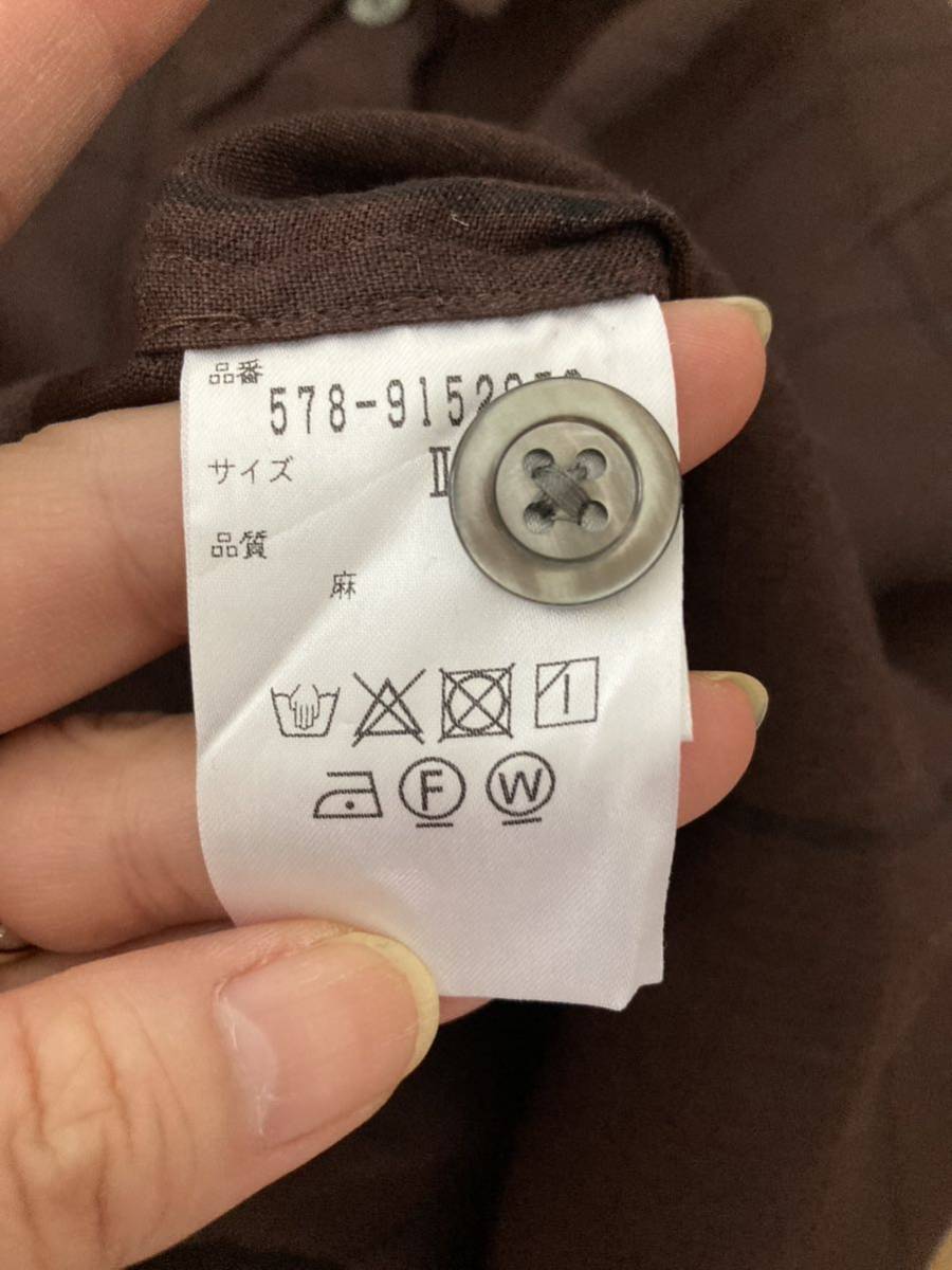 極美品 マーガレットハウエル 洗える リネン100 ラウンドカラー 半袖ブラウス マーガレットハウエル☆ボルドー系☆リネン半袖シャツ☆サイズ2