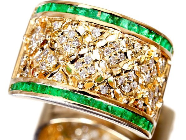 1円～【ジュエリー極】ブランド刻印有 上質天然ダイヤモンド0.22ct＆上質天然エメラルド0.64ct 高級K18YGリング t3246um【送料無料】