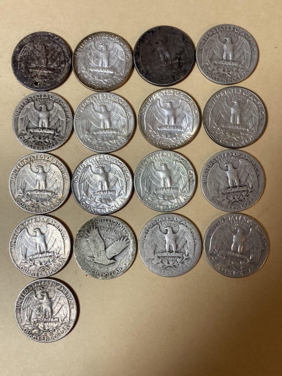 アメリカ、1942～1958年発行の25セント銀貨(銀90％)、5枚 アメリカ、1942～1958年発行の25セント銀貨(銀90％)、5枚 プルーフセット：