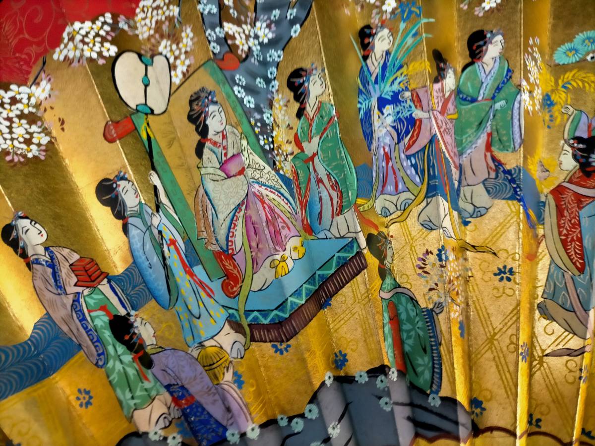 扇子　33cm 十松屋福井扇舗　鬘扇　朱妻明皇貴妃花軍花車図　仕舞扇　能楽　着物 ☆京都 十松屋福井扇舗 舞扇 扇子 約35cm 朱妻明皇貴妃花