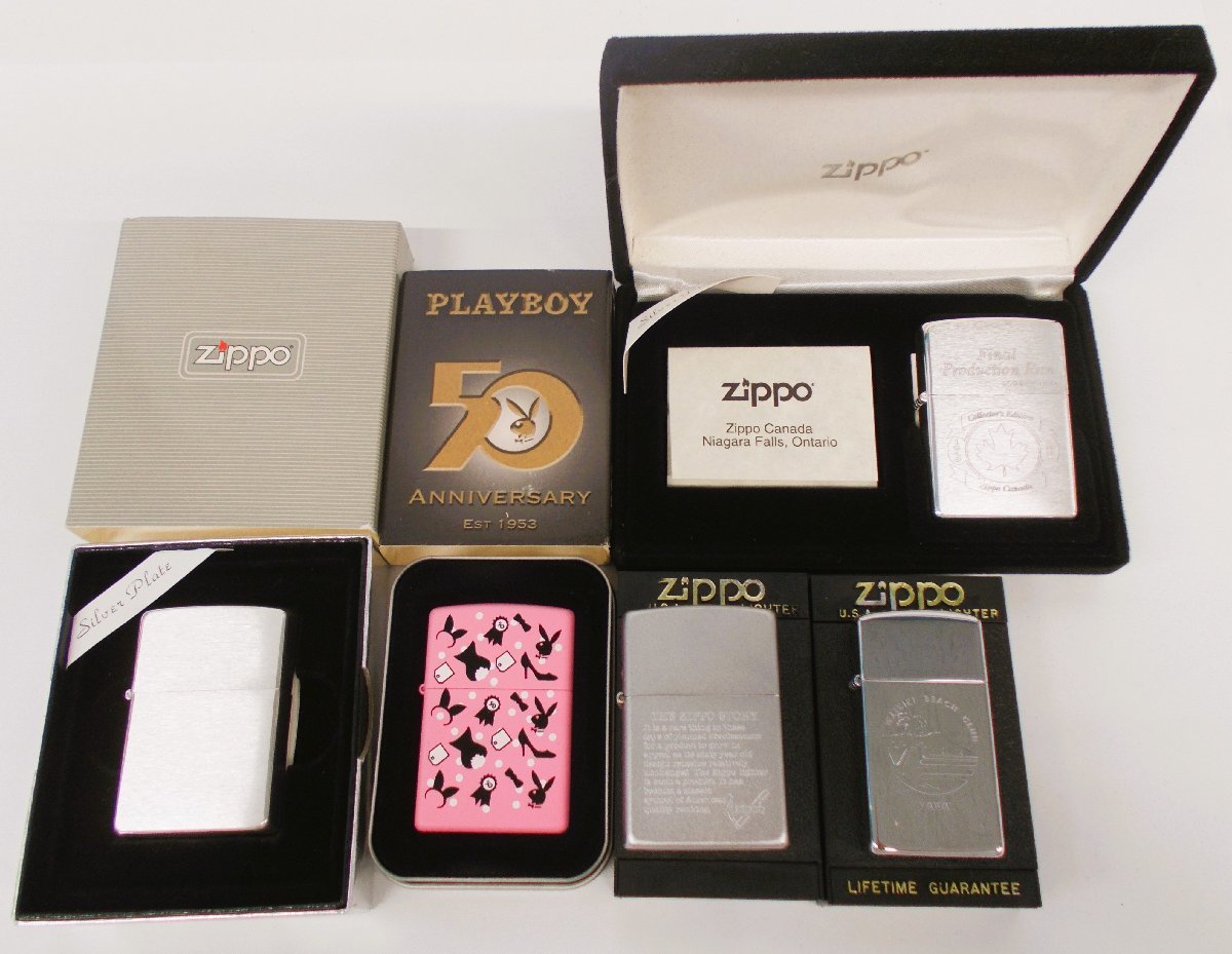 1円～おたからや U0231◆Zippoジッポー FINAL PRODUCTION RUN CANADA/PLAYBOY50周年/ワイキキビーチほか オイルライター 計5点※着火未確認