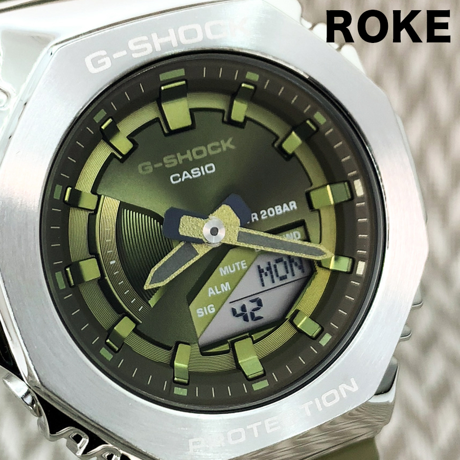 【1円】CASIO G-SHOCK メンズ クォーツ 腕時計 アナデジ ラバーベルト 24時間計 アラーム オクタゴン 200ｍ防水 ネオブライト グリーン