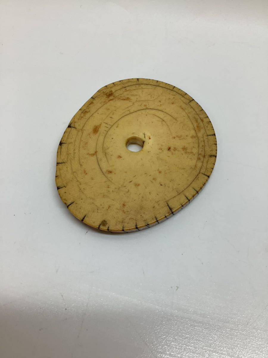 古い根付 牙 輪切り 饅頭根付 江戸明治 明治期 32g 5.7×7cm
