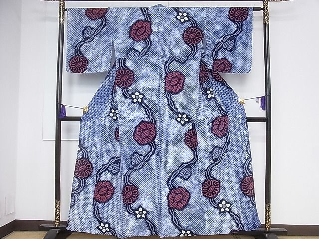 平和屋1□夏物 浴衣 有松鳴海絞り 伝統工芸品 草花文 綿 逸品
