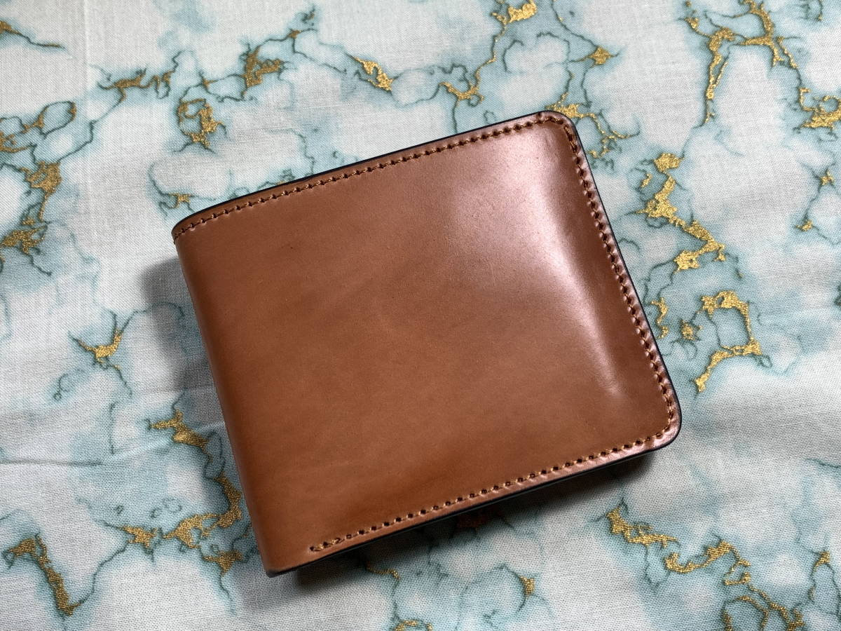 【訳あり】ホーウィン シェルコードバン(タン) firebird【ジェルマン】２つ折りショートウォレット(小銭入れ無し) 