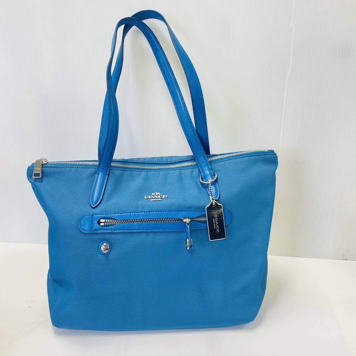 11531/ COACH コーチ トートバッグ ブルー レザー ナイロン 女性 レディース ブランド品