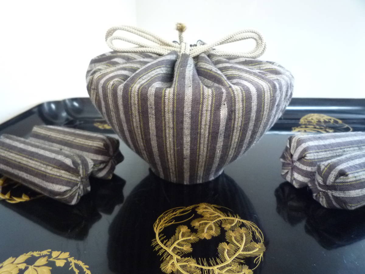 仕覆（しふく）・縞紬・３６cm・四方柱・手縫い・・隅立て・御物袋・おしふく・