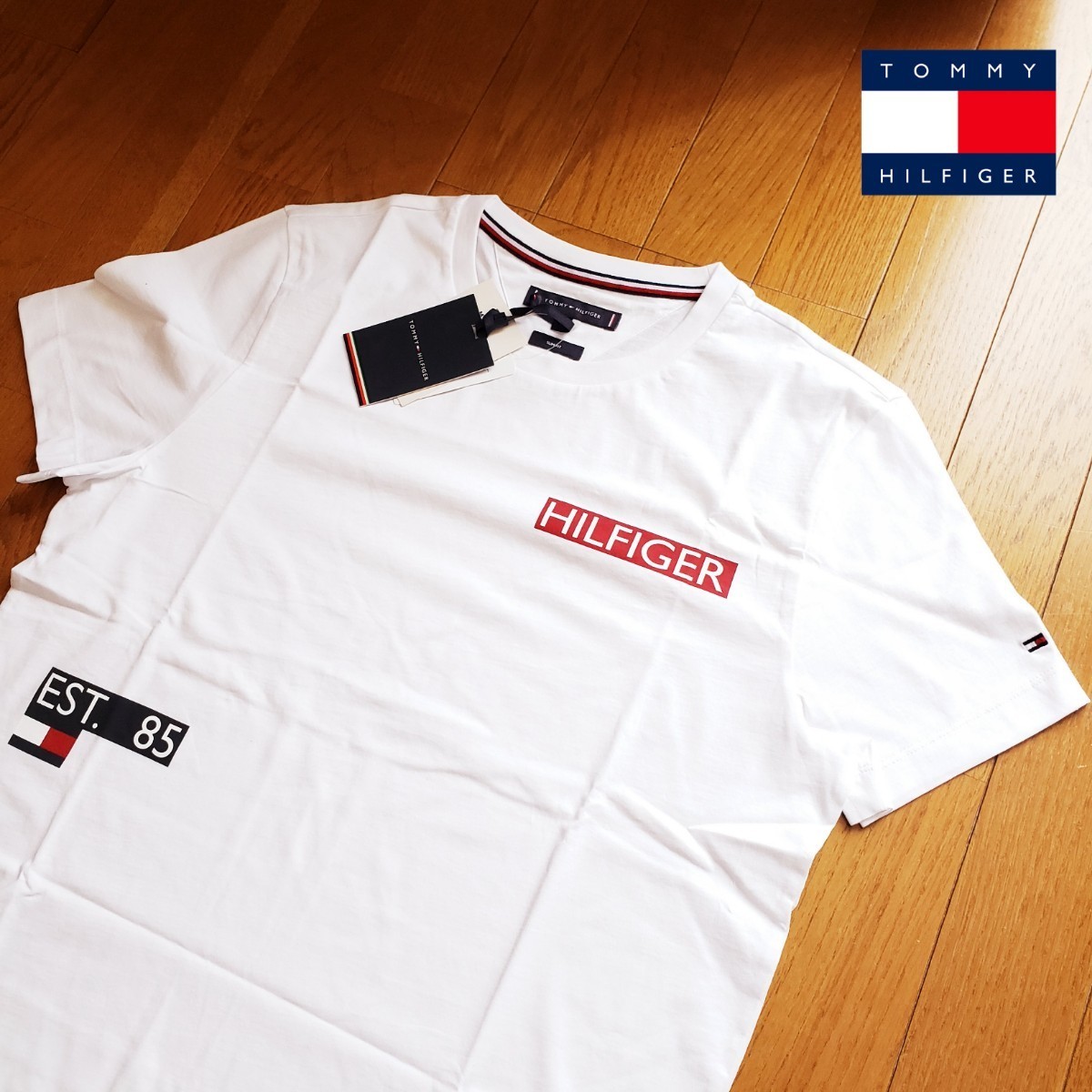 【新品】トミーヒルフィガー XLサイズ 23ss 新作 ラベルロゴ Tシャツ ホワイト TOMMY HILFIGER