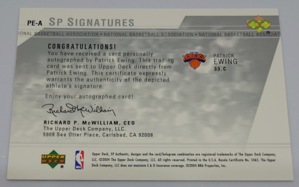 パトリック ユーイング 直筆サイン Patrick Ewing 2003-04 UD Sp 